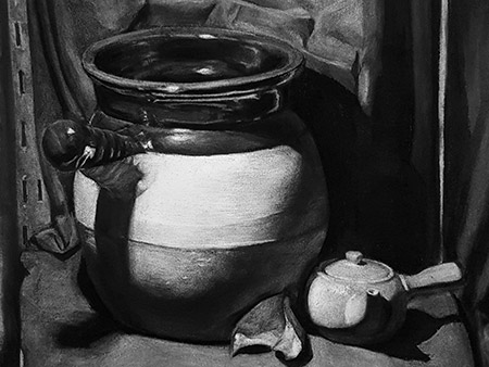 Art enrichment course. Showcasing Singapore contemporary classical art academic studio practice in Charcoal Drawing and academic fine art curriculum fundamental art classes.
